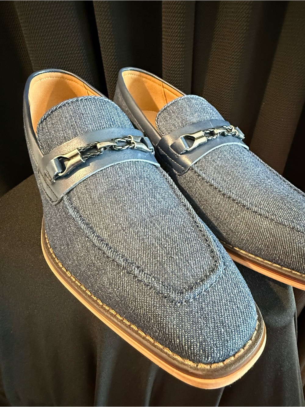 Men's Navy Slip-On Loafers with Metal Bit Accent